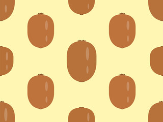 Seamless pattern with kiwi on a yellow background. Kiwi is a tropical fruit. Design for posters, wrapping paper and wallpapers. Vector illustration