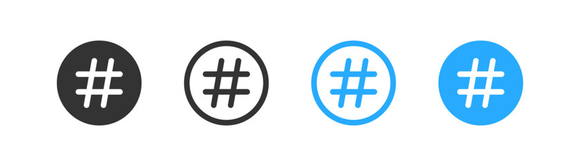Hashtag icon on light background. Communication symbol. Blogging, popularity, follow, marketing, social media, mobile. Outline, flat and colored style. Flat design.