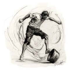 Angry man kicking can - Charcoal drawing - Generative AI