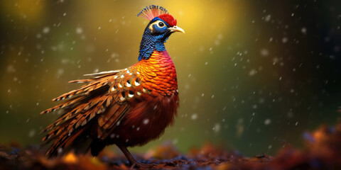 Fototapeta premium pheasant bird, bright wildlife, vibrant blured background, Generative AI