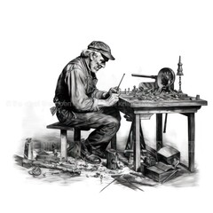 Man doing woodwork - Charcoal drawing - Generative AI