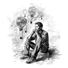 Man overthinking - Charcoal drawing - Generative AI