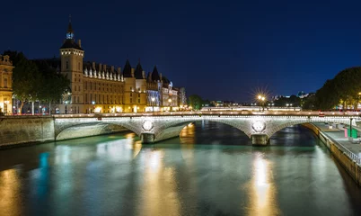 Deurstickers Night view with Seine river and bridge in Paris, France, Europe © oleg_p_100