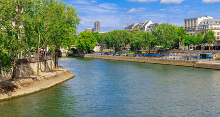 Cityscape with Seine river in Paris, France, Europe in summer