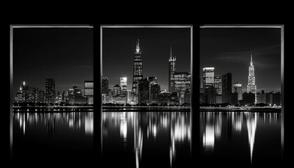 Modern city skyline reflects in waterfront at dusk generated by AI