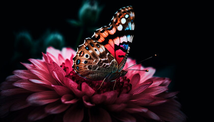 Plakat Vibrant butterfly pollinates yellow flower in nature generated by AI