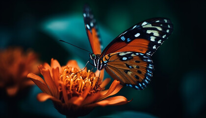 Fototapeta na wymiar Vibrant butterfly pollinates yellow flower in summer generated by AI