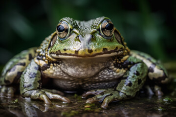 A frog sits in a pool of water.