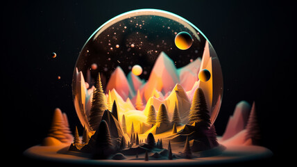 A sphere with mountains in it