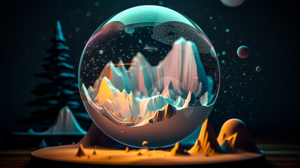 A sphere with mountains in it