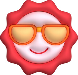illustration 3d. Sun icon wearing sunglasses. Summer. For design.
