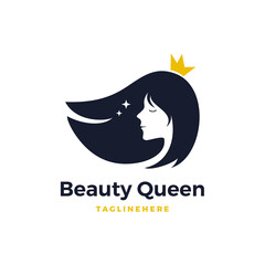 Beauty queen with a crown it logo design vector illustration
