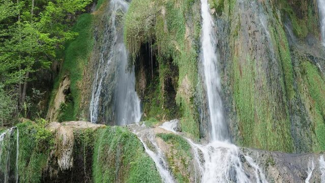 Close view of Glandieu Fall ("Cascade de Glandieu") in the Ain Department, between the villages of Br&eacute;gnier-Cordon and Saint-Beno&icirc;t, , which carry the water of the Gland into the Rh&ocirc;ne basin.