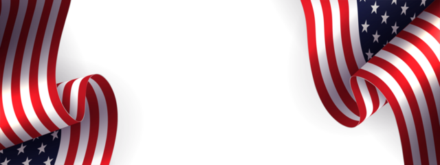 Design with a round frame and a sinuous USA flag on a blue background.