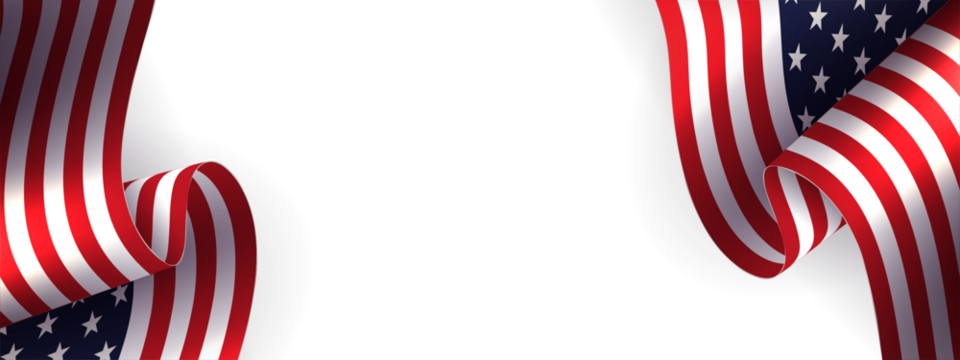 Design with a round frame and a sinuous USA flag on a blue background.