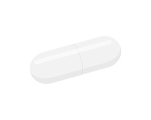 White pill capsule isolated on white background