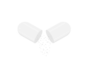 White pill capsule isolated on white background