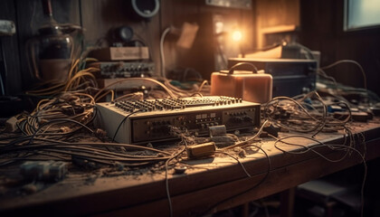 Obsolete audio equipment repairing in recording studio generated by AI