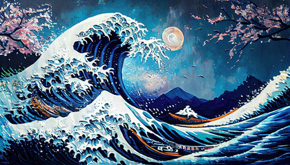 The Great Ocean Wave Acrylic Fluid Paint of Seascape AI Generative