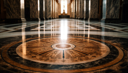 Futuristic steel factory with glowing abstract patterns generated by AI