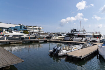 Fototapeta na wymiar Cannes marina in France in spring with yachts and sailing boats