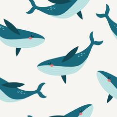 Fototapeta premium Cute seamless pattern with whales