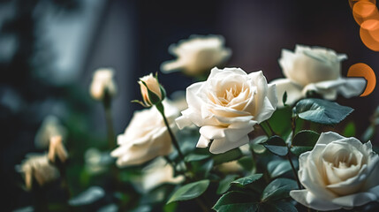 Obraz premium Floral background with white roses, generative AI.