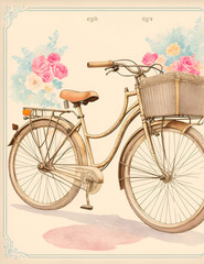 Fototapeta na wymiar Generative_AI_Vintage_romantic_bike_pencil_sketch_run_away_3