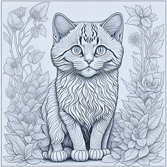 Beautiful cute cat, coloring page for adults, photo realistic, clean line art , mandala, high detailed