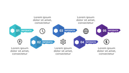 Key concept for infographic with 5 steps, options, parts or processes. Business data visualization.