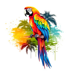 macaw illustration watercolor t-shirt design