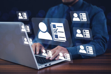 HR(human resources)management concept, HR human resources management on document data management technology for resource the perfect employee business