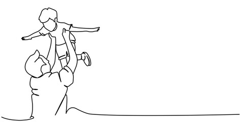 Fathers day line art style vector illustration, father and son line art illustration 