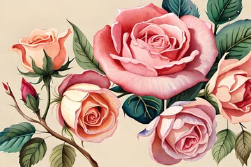 Watercolor roses clip art. Generative AI