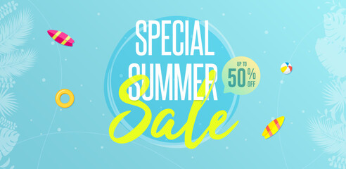 Special Summer Sale Up to 50% Off Horizontal Banner Vector Illustration