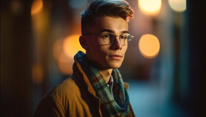 Young adult men in city, confident and fashionable generated by AI