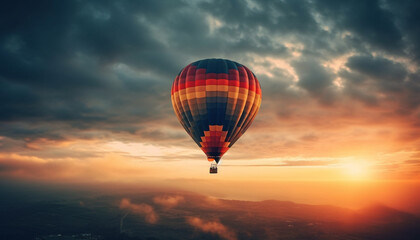 Fototapeta na wymiar Multi colored balloon soars high in vibrant sky generated by AI