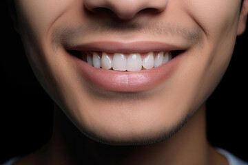 Fototapeta premium Wide smile of the man with great healthy white teeth. Generative AI