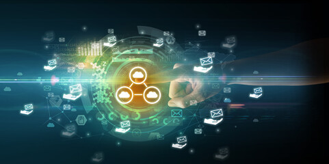 Obraz premium touching with soft gesture multimedia screen with future technology concept