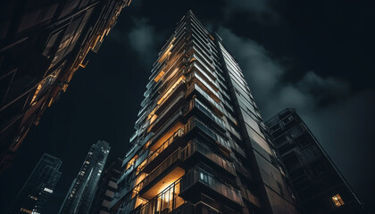 Modern skyscrapers illuminate the city futuristic skyline generated by AI