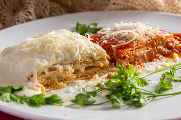 Plate with meat  Lasagna and chicken lasagna