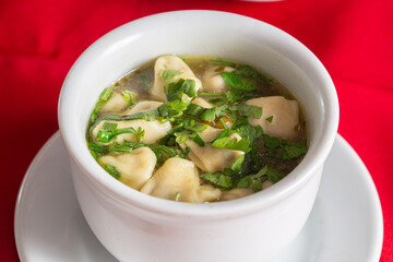 fresh capeletti soup; Capeletti in brodo - Italian cuisine