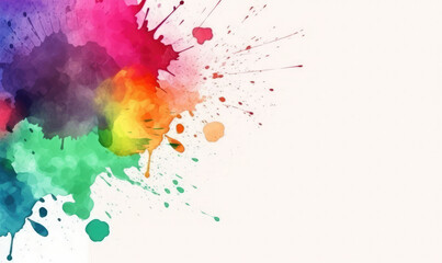 Colorful abstract splash watercolor background with white copy space. Generative AI
