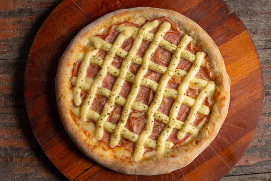Brazilian pizza with sirloin  with cream cheese. in Brazil called Pizza de lombo com catupiry