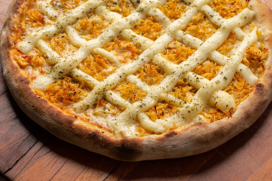 Chicken pizza with catupiry cheese, .in Brazil it is called pizza de frango com catupiry
