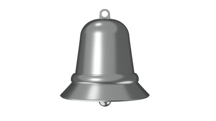 Silver shiny bell isolated on transparent background. Minimal concept. 3D render
