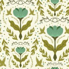 Vintage floral pattern. Vector seamless pattern. For print, design, fabric, wallpaper, paper