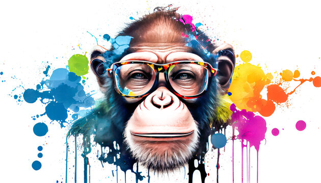 Colorful artistic monkey in eyeglasses. Generative AI