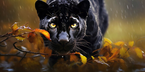 panther animal, bright wildlife, vibrant blured background, Generative AI