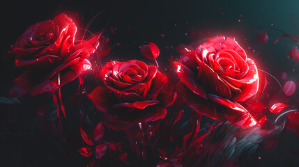 Floral background with red roses, generative AI.